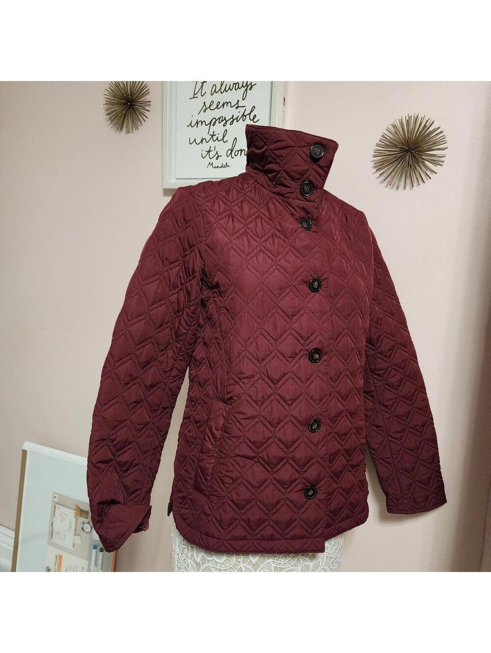 Lands' End Burgundy Quilted Jacket Women's Small (4/6) Flawless Fall Winter Coat